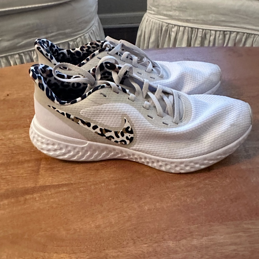 White cheetah Nike sneakers